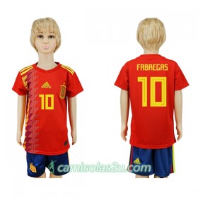 Camisolas de Futebol Espanha Fabregas 10 Criança Equipamento Principal Copa do Mundo 2018 Manga Curta